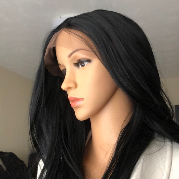 NWT 22” Swiss Lace front pure black human blended mixed straight wig